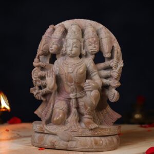 Side profile of Panchmukhi Hanuman idol in pink stone, 10 inches