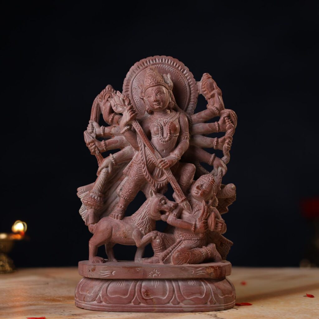 Pink Stone Durga Murti – Handcrafted Goddess Durga Idol for Pooja & Home Decor