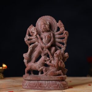 Pink Stone Durga Murti – Side View of Handcrafted Goddess Idol