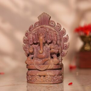 Pink Stone Panchmukhi Ganesh Idol – 6 Inch Handcrafted Murti