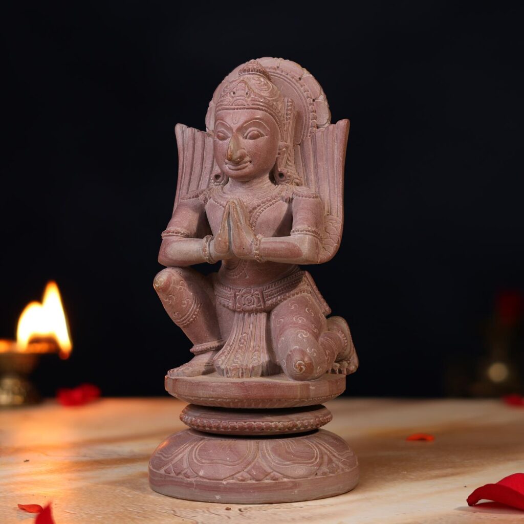 8 inch pink stone Garuda handcrafted statue side profile