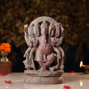 Pink Stone Panchmukhi Ganesh Idol – 10 Inch Handcrafted Murti for Home Temple and Pooja