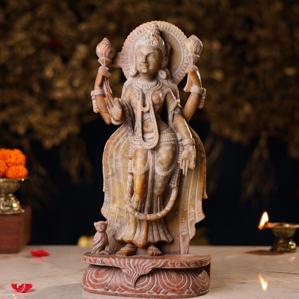 Stone Laxmi Mata idol 12 inch handcrafted statue side profile