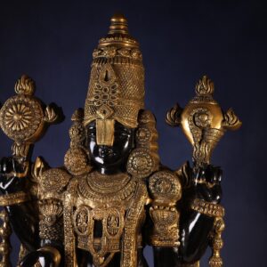 Side view of the 4-feet brass Tirupati Balaji idol, lacquer-coated for long-lasting shine.