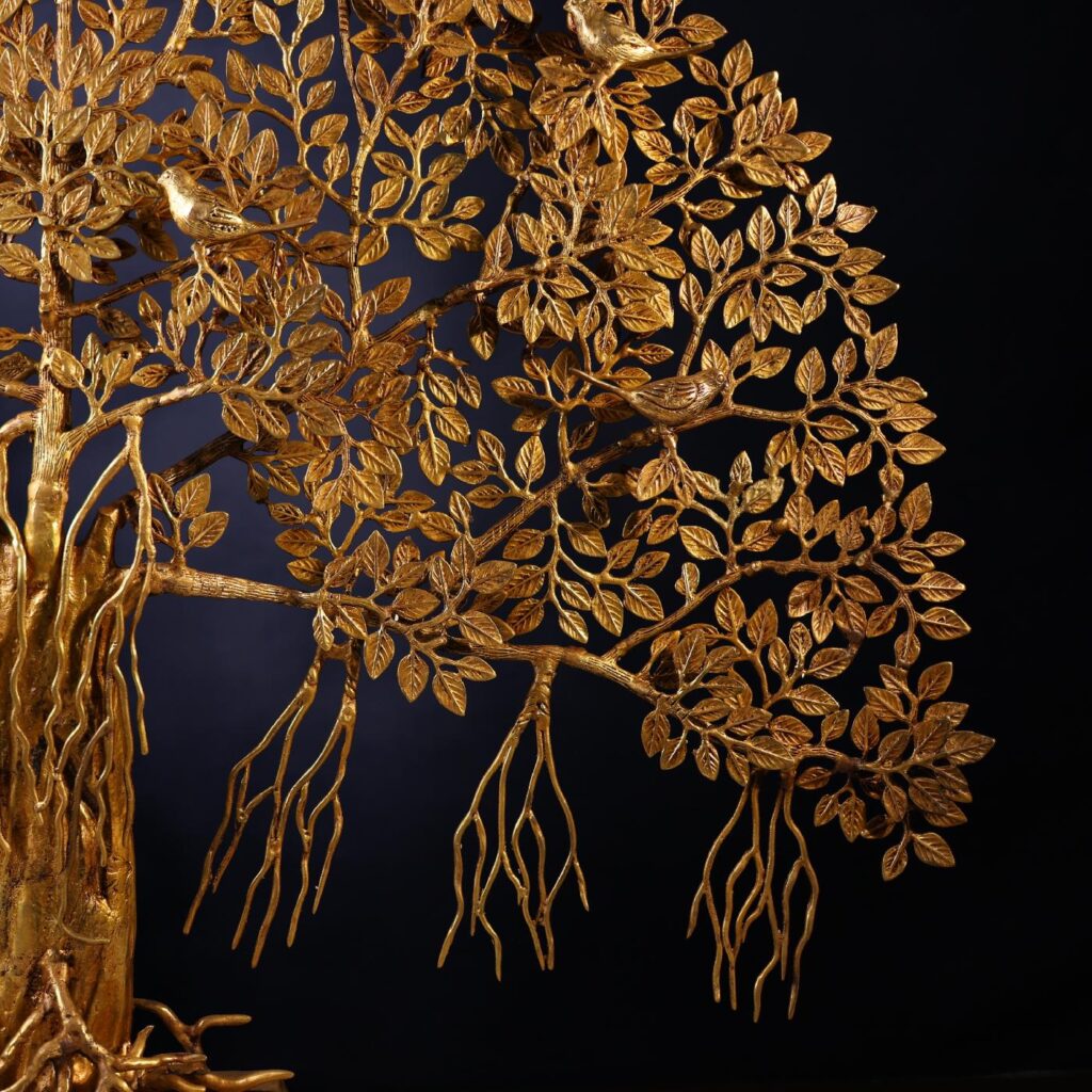 Side View of Brass Standing Tree of Life Sculpture – 40 Inch