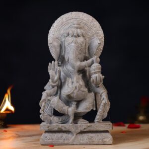 Handcrafted 10 inch Green Stone Ganesh Idol – front view