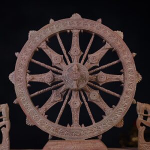 Pink Stone Konark Chakra – Handcrafted Sun Temple Wheel 15″