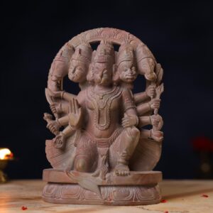 Handcrafted Pink Stone Panchmukhi Hanuman Idol Side View 8 Inch