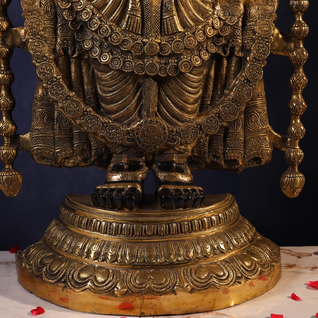 Lower body detailing of the big Tirupati Balaji idol, handcrafted from pure brass.