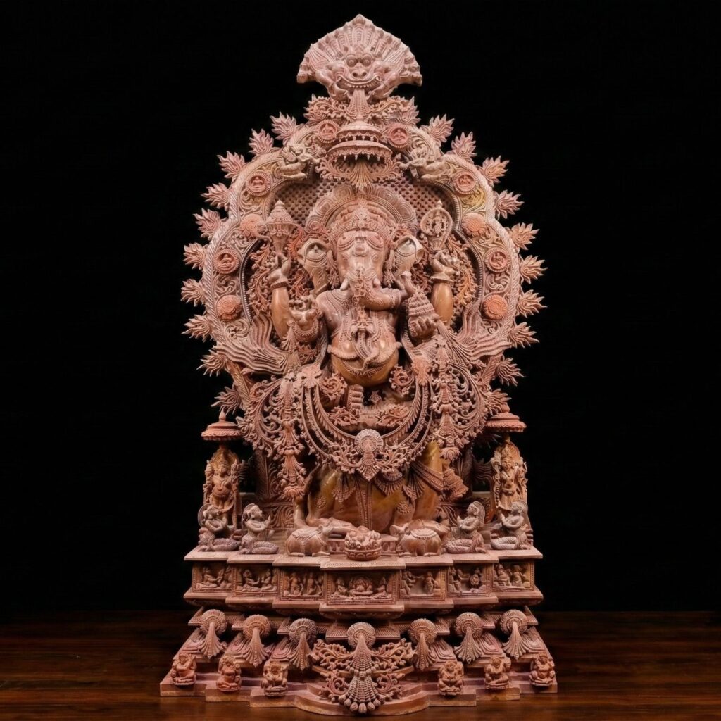 4 feet pink stone Ganesh idol handcrafted by Odisha artisans