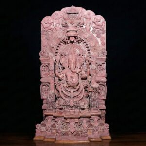 Pink stone Ganesh statue with arch handcrafted by Odisha artisans