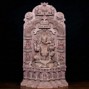 2 feet pink stone Ganesh statue with arch handcrafted by Odisha artisans