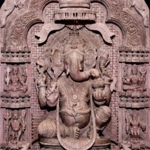 Close up detailing of pink stone Ganesh idol face