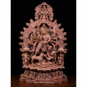 Large Pink Stone Durga Murti Handcrafted in Odisha