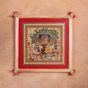 Tribal Village Life Palm Leaf Art – Tree House Tala Patra Chitra Wall Hanging