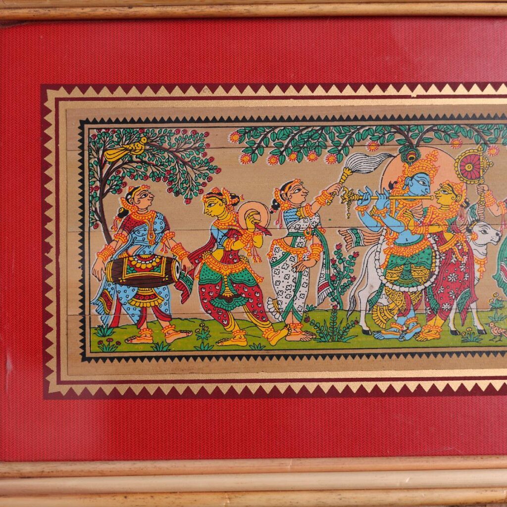 Gopis Playing Musical Instruments Palm Leaf Art Odisha