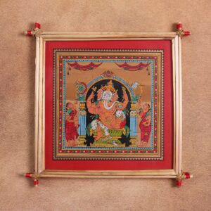Royal Seated Ganesha Palm Leaf Art – Traditional Tala Patra Chitra Wall Hanging