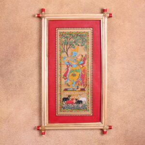 Radha Krishna Vrindavan Palm Leaf Art – Tala Patra Chitra Wall Hanging