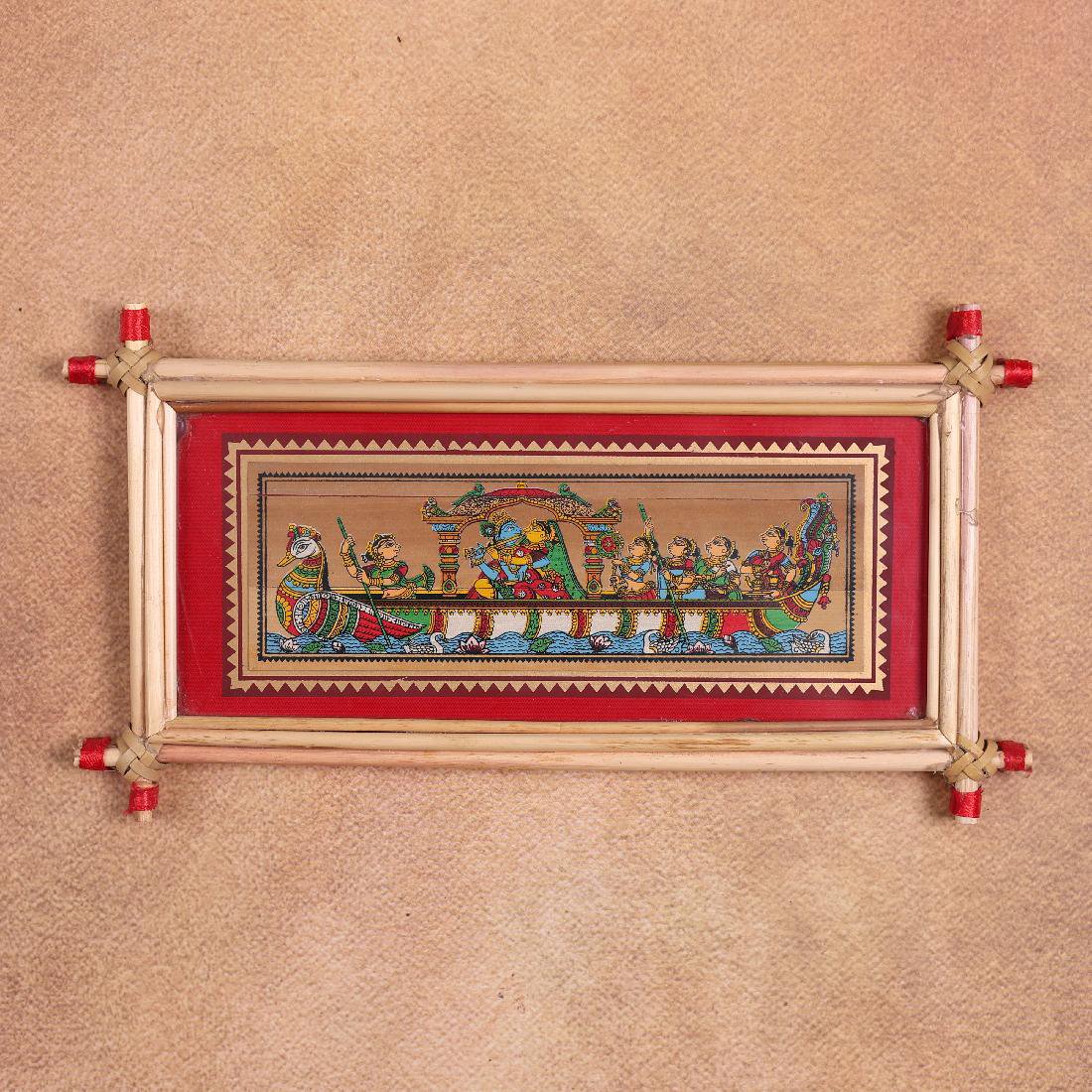 Radha Krishna Nauka Vihar Palm Leaf Art – Tala Patra Chitra Wall Hanging