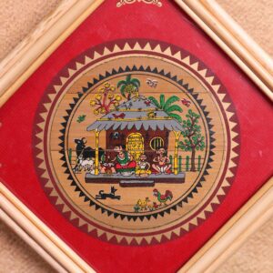 Traditional Village Life Palm Leaf Art – Rural Folk Wall Hanging (Tala Patra Art)