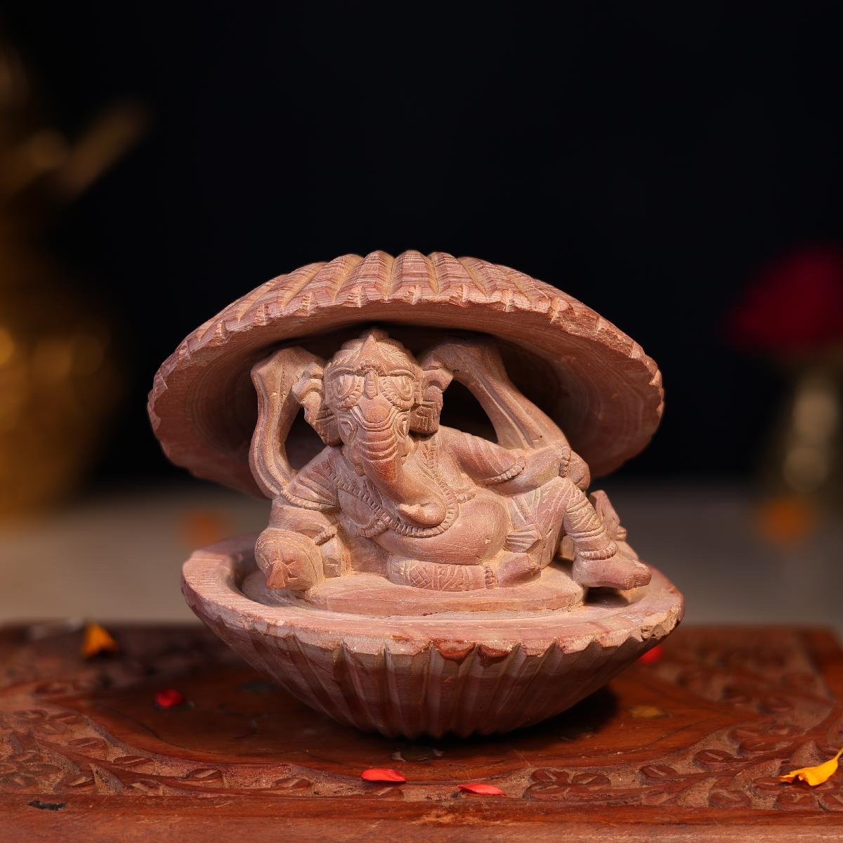 Pink Stone Reclining Ganesh Statue – 3.5 Inch Lord Ganesha Murti