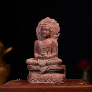Pink Stone Buddha Statue – 6.2 Inch Meditating Buddha Murti