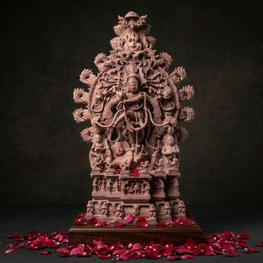 3 feet handcrafted pink stone Nataraja statue of Lord Shiva front view