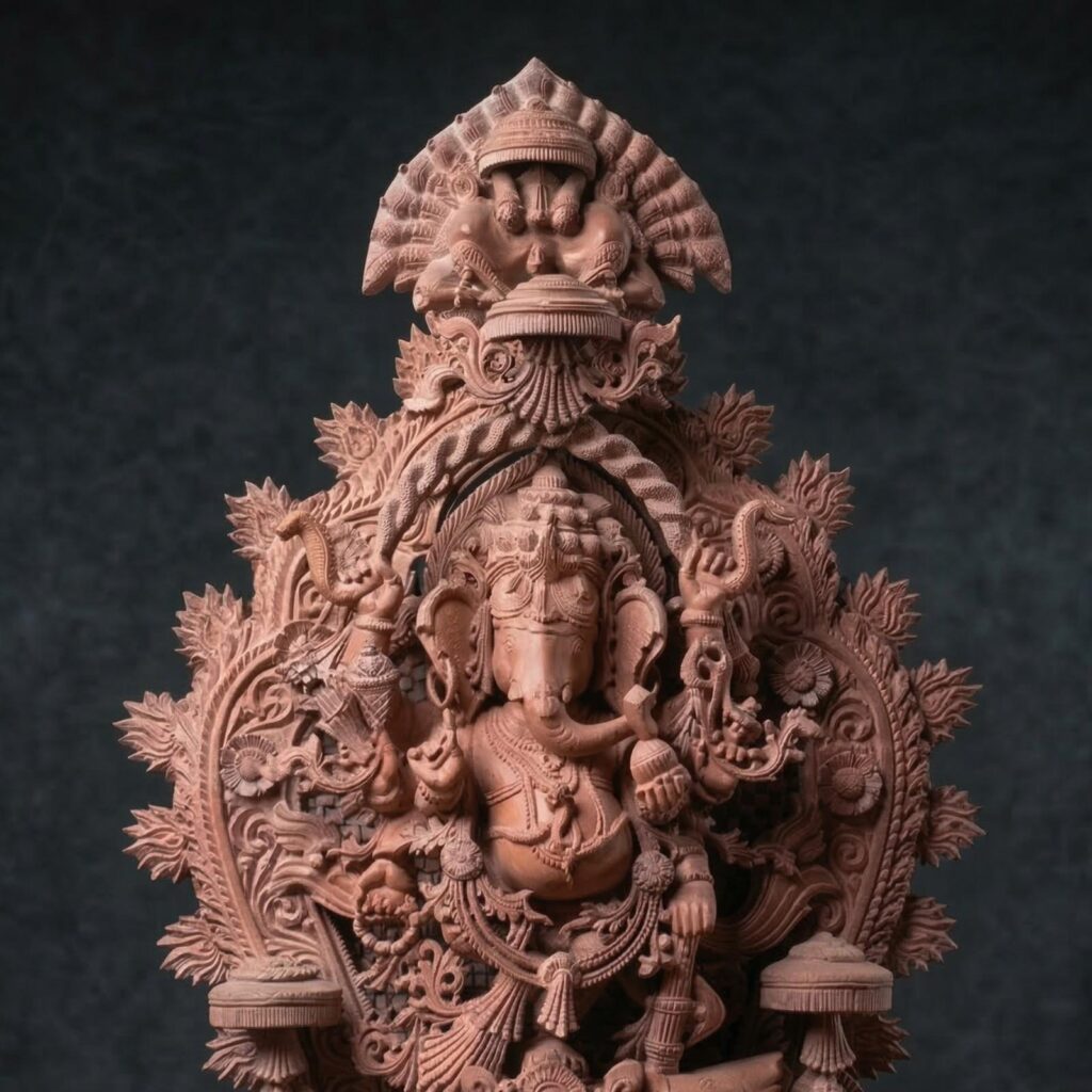close up carving detail pink stone ganesha statue handcrafted sculpture
