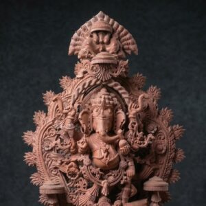 close up carving detail pink stone ganesha statue handcrafted sculpture