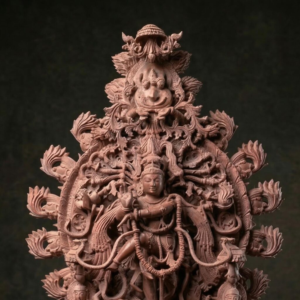 close up detailing of pink stone nataraja statue handcrafted shiva sculpture