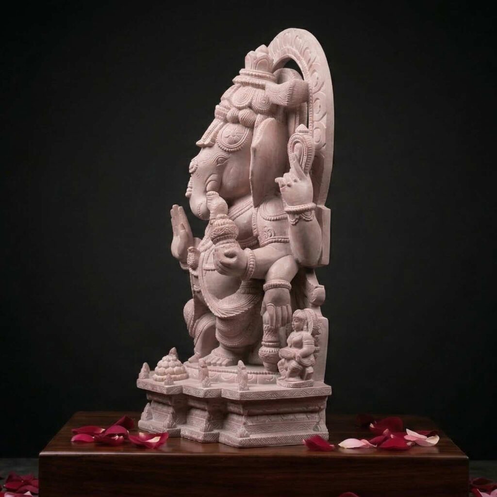 close up brass ganesh statue carving detail