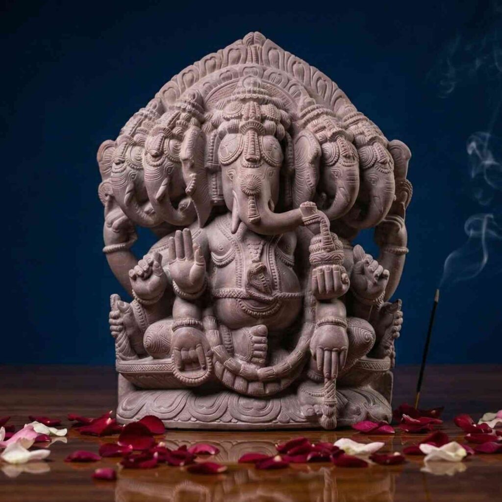 8 inch pink stone panchmukhi ganesh statue handcrafted five face ganesha