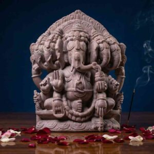 8 inch pink stone panchmukhi ganesh statue handcrafted five face ganesha