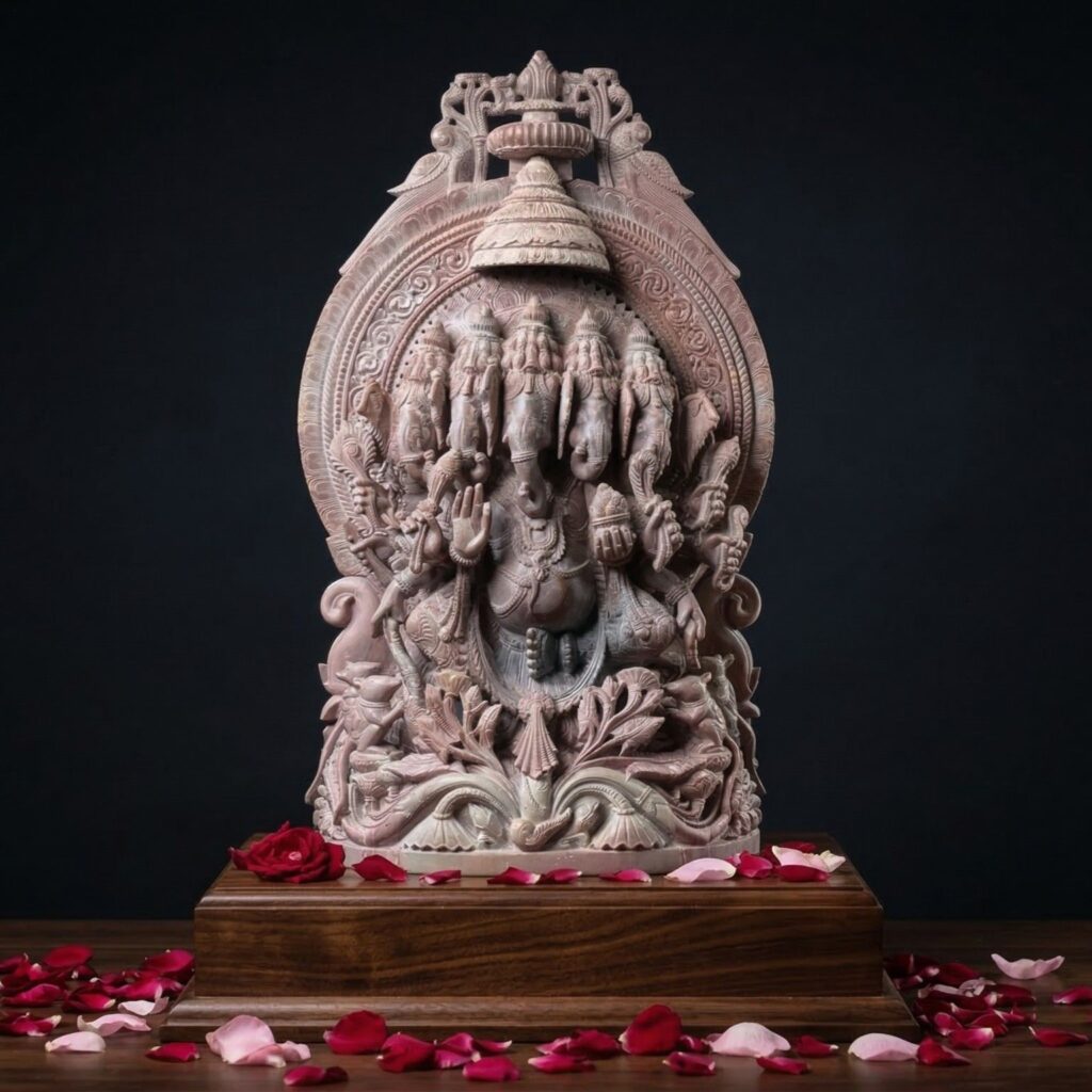 2 feet pink stone panchmukhi ganesh statue handcrafted five face ganesha murti