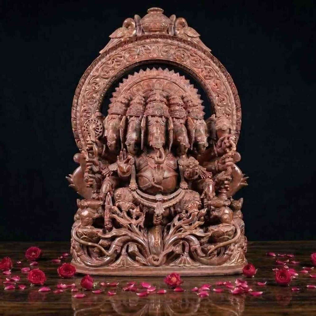 3 feet pink stone panchmukhi ganesh statue handcrafted five face ganesha murti