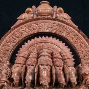 close up detail pink stone panchmukhi ganesh statue carving