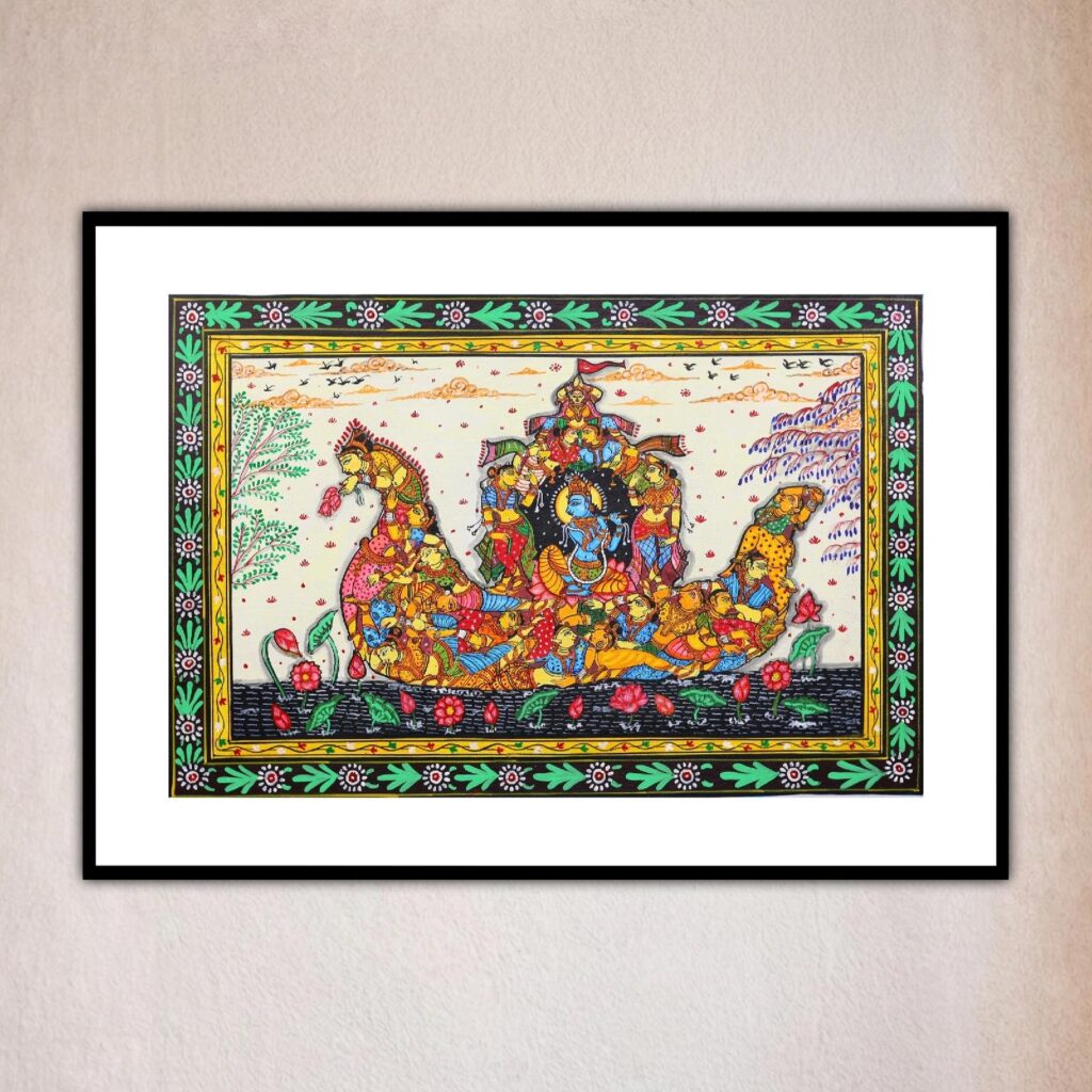 Krishna Nauka Bihar Pattachitra painting handcrafted Odisha art