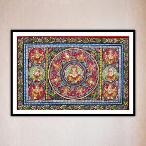 Colorful circular design featuring multiple Ganesh figures, Ganesh Mandala Pattachitra Art – Handcrafted By Odisha Artisan.