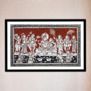 Monochrome Radha Krishna Jal Vihar Pattachitra painting - Traditional Odisha handcrafted art