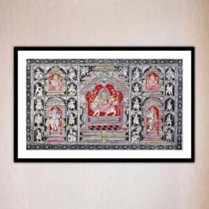 Intricate artwork featuring multiple figures and vibrant colors, showcasing a Durga Dashamahavidya Pattachitra Painting.