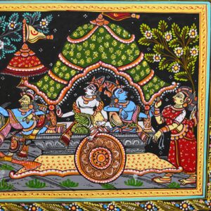 Vibrant colors depict Krishna's journey, showcasing the Pattachitra Krishna Mathura Vijaya Painting in exquisite detail. A