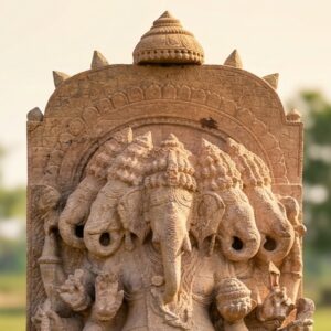 Sandstone Panchamukhi Ganesh Idol – Handcrafted Murti 6 Feet – close-up view