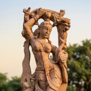Sandstone Dancing Apsara Statue – Handcrafted Decorative Sculpture 51 Inch – close-up view