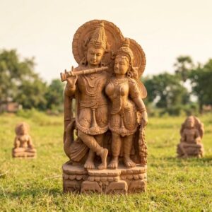 37 Inch Sandstone Radha Krishna Idol – Handcrafted Divine Couple Murti