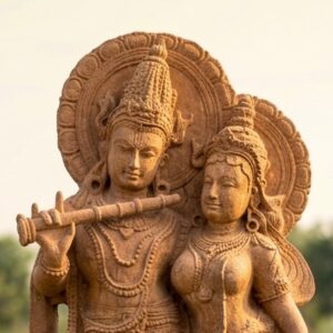37 Inch Sandstone Radha Krishna Idol – Handcrafted Divine Couple Murti