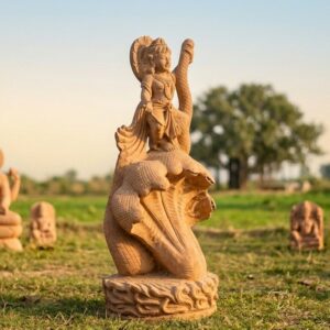 3.5 Feet Sandstone Krishna Kaliya Mardan Statue – Handcrafted Murti