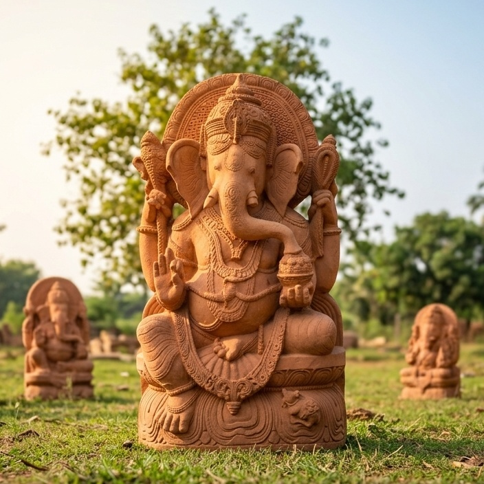 Sandstone Ganesh idol for temple and garden décor