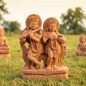 Sandstone Radha Krishna idol handcrafted divine couple murti