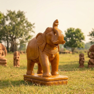 Handcrafted 4-foot Sandstone Elephant Statue - Natural Stone Decorative Idol for Home & Garden