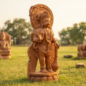 Handcrafted 42-inch sandstone statue of Lord Hanuman, featuring intricate details and a natural earthy color.